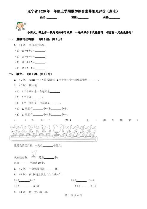 辽宁省2020年一年级上学期数学综合素养阳光评价(期末)