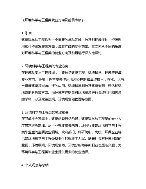 环境科学与工程类就业方向及前景表格