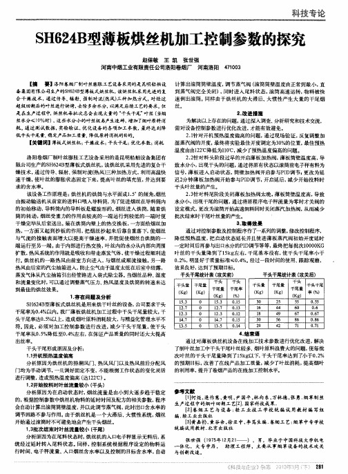 SH624B型薄板烘丝机加工控制参数的探究