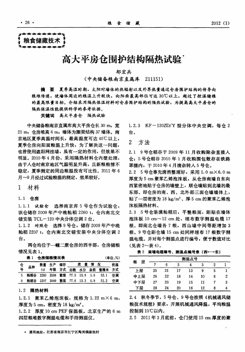 高大平房仓围护结构隔热试验