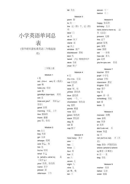 小学英语单词总表(外研版三年级)江西