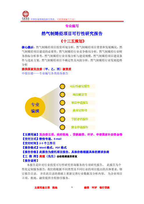 然气制烯烃项目可行性研究报告