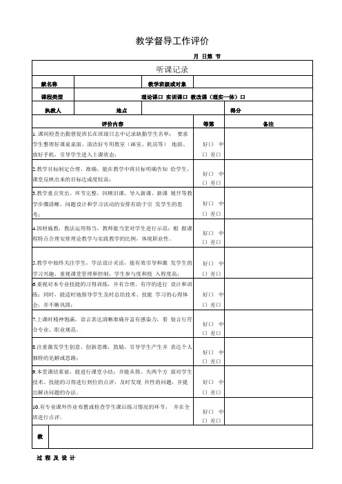 设计类教学督导工作记录表