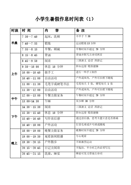 小学生暑假作息时间表(精选3篇)