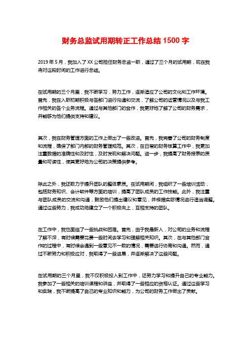 财务总监试用期转正工作总结