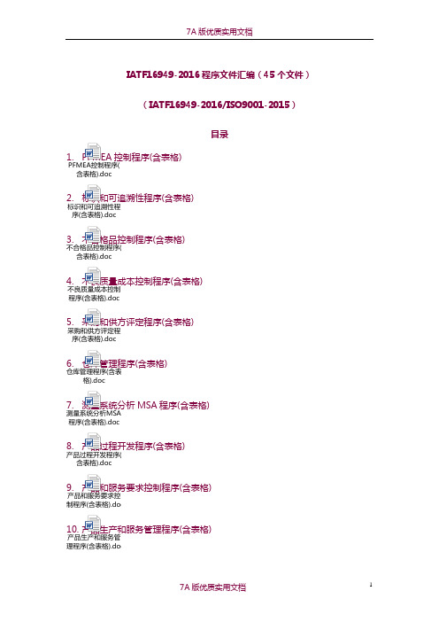 【精撰文】2019年最新IATF16949-2016程序文件汇编(独立Word附件)