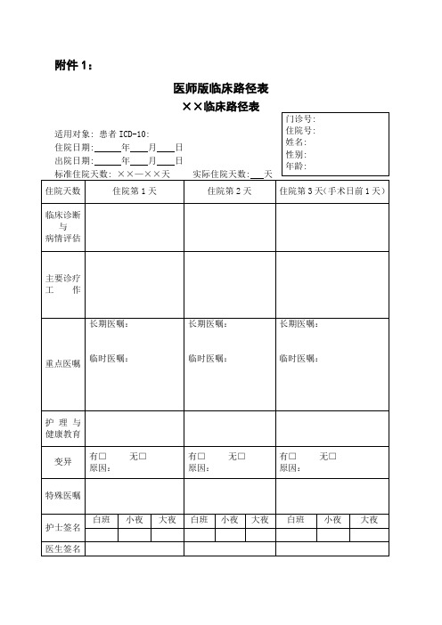 医师版临床路径表