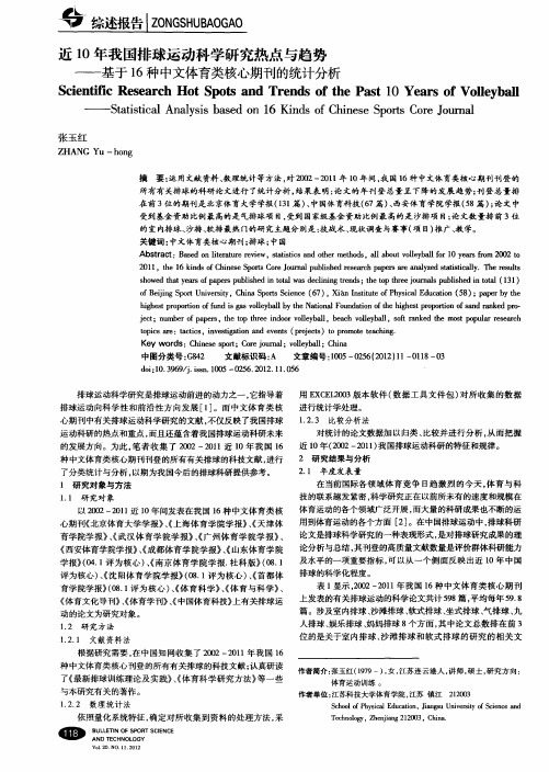 近10年我国排球运动科学研究热点与趋势——基于16种中文体育类核心期刊的统计分析