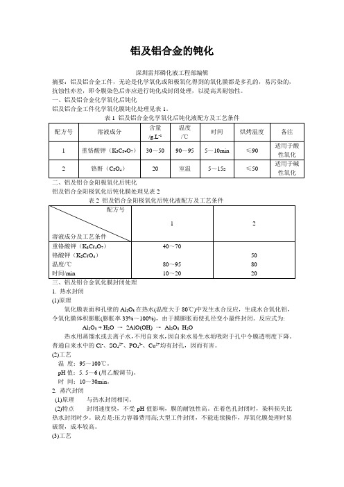 铝及铝合金的钝化