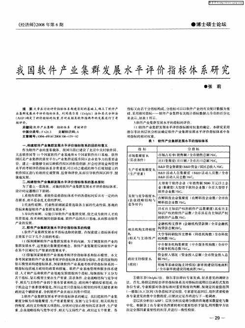 我国软件产业集群发展水平评价指标体系研究