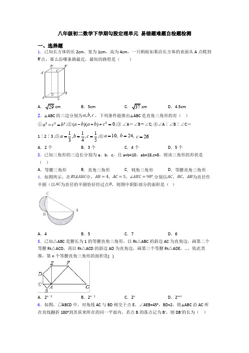 八年级初二数学下学期勾股定理单元 易错题难题自检题检测