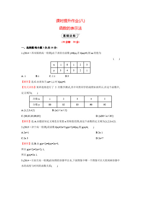 人教A版高中数学必修一课时达标作业1.2.2.1函数的表示法