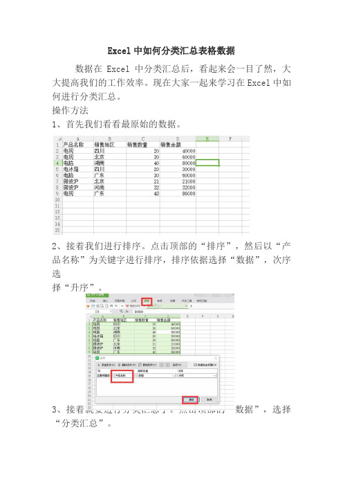 电子表格分类汇总