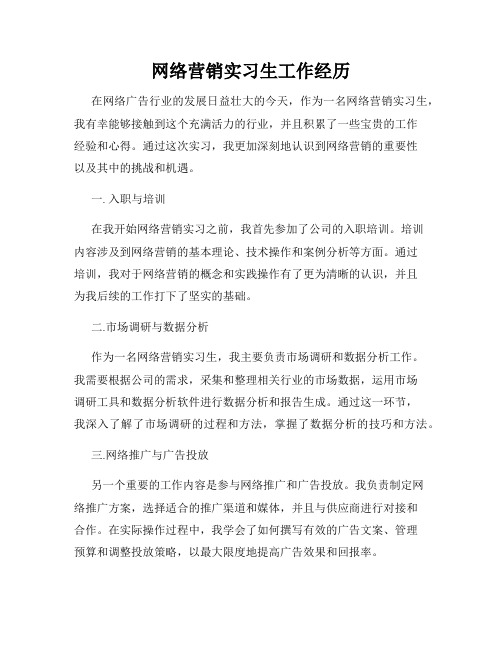 网络营销实习生工作经历