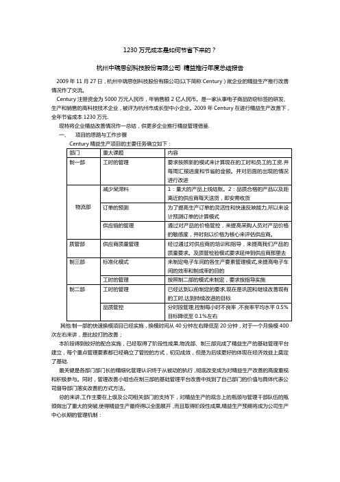 杭州中瑞思创科技股份有限公司 精益推行年度总结报告【用心整理精品资料】