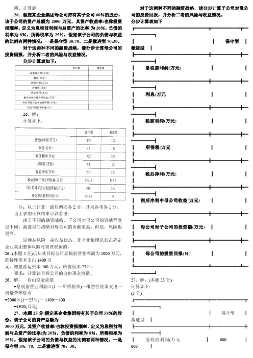 企业集团财务管理(计算题)
