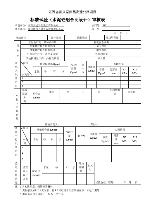 标准试验审核表