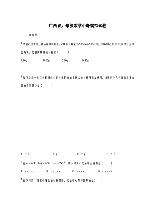 2020-2021学年广西南宁市中考数学模拟试卷及答案解析