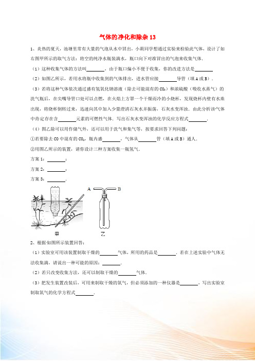 吉林省吉林市中考化学复习练习 气体的净化和除杂14 新人教版