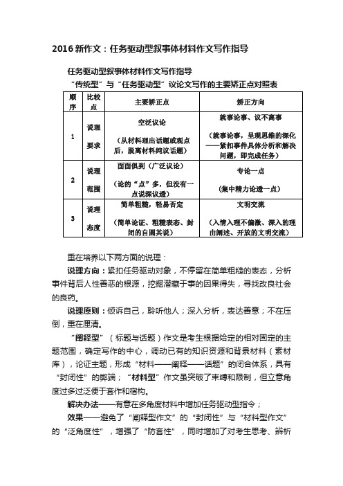 2016新作文：任务驱动型叙事体材料作文写作指导