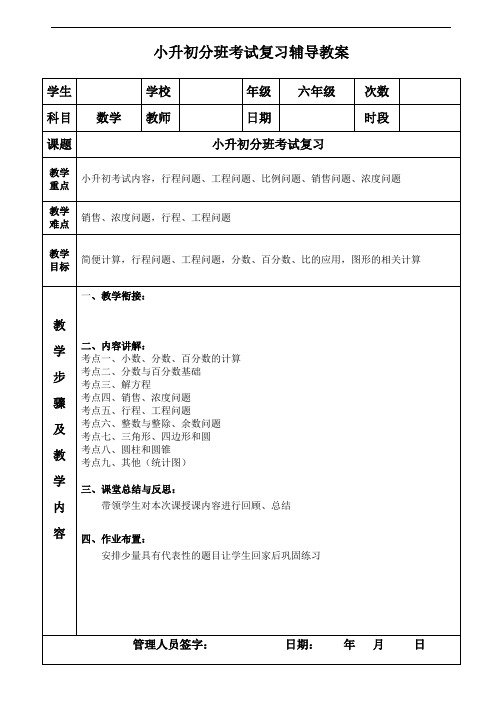 六年级 数学 人教版 小升初分班考试复习【精编版】