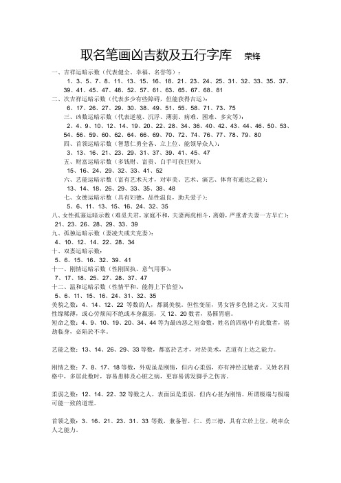 取名笔画凶吉数及五行字库