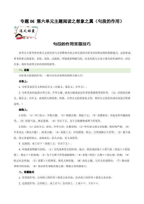 专题06 第六单元主题阅读之想象之翼(句段的作用)七年级语文上册阅读与鉴赏(统编版2024)