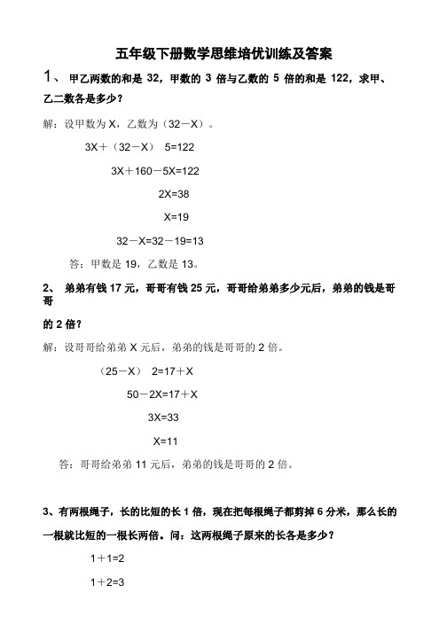 五年级下册数学试题  思维培优训练    苏教版     有答案