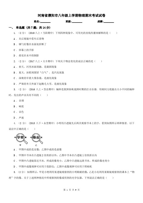 河南省濮阳市八年级上学期物理期末考试试卷