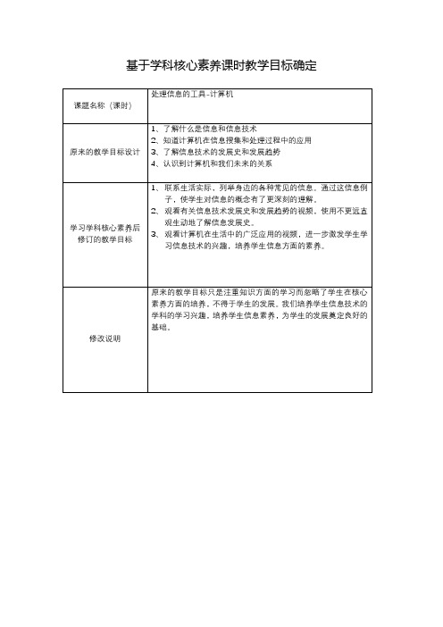 【作业表单】基于学科核心素养的课时教学目标确定