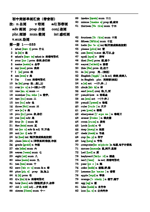 初中英语单词汇总表(带音标)[可打印版]