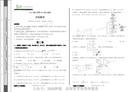 2018年三好网985核心密卷文科数学(试卷)