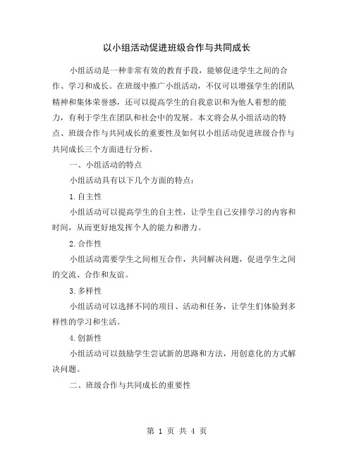 以小组活动促进班级合作与共同成长