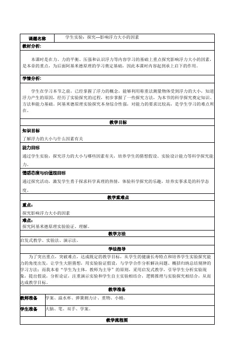 北师大版八年级物理教案：8.5探究------影响浮力大小的因素 (1)