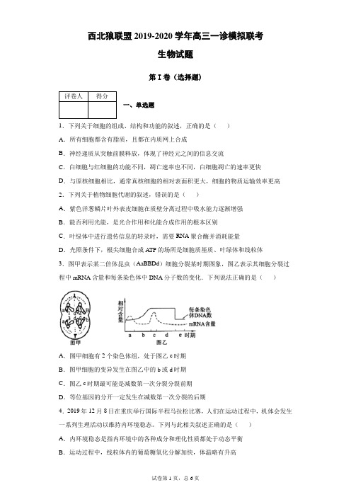 西北狼联盟2019-2020学年高三一诊模拟联考生物试题(带答案解析)