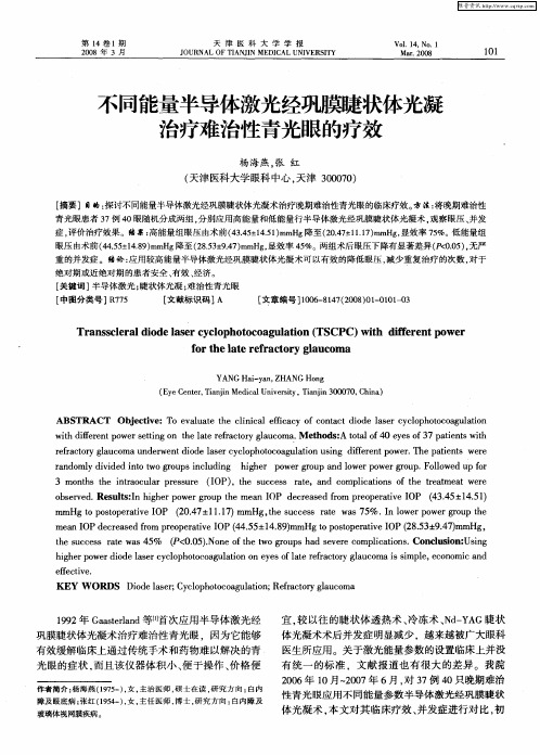 不同能量半导体激光经巩膜睫状体光凝治疗难治性青光眼的疗效