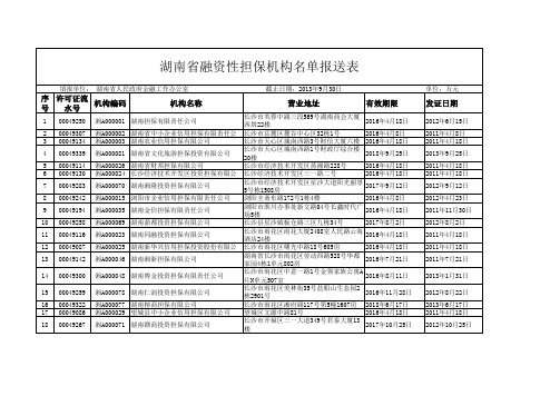 湖南省合法的融资性担保公司名录(截止2013年9月30日)