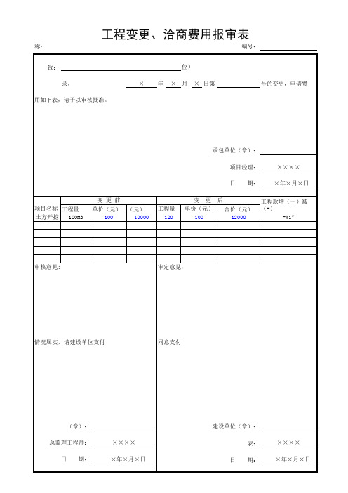 工程变更、洽商费用报审表