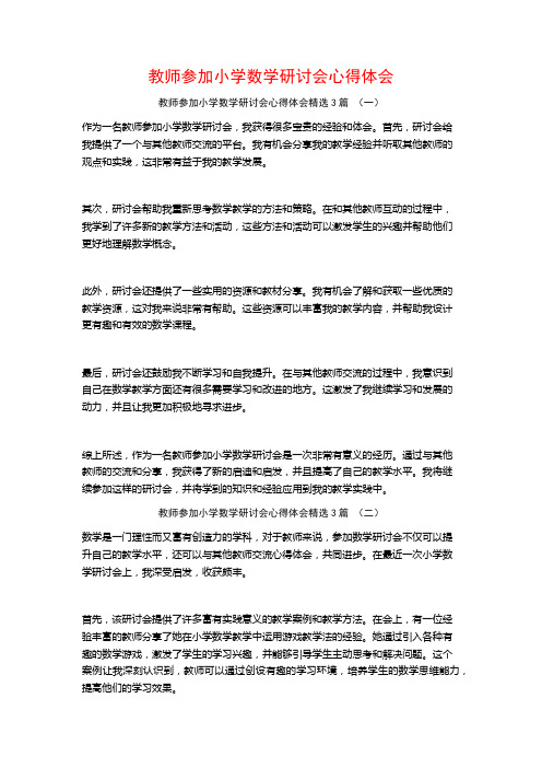 教师参加小学数学研讨会心得体会3篇