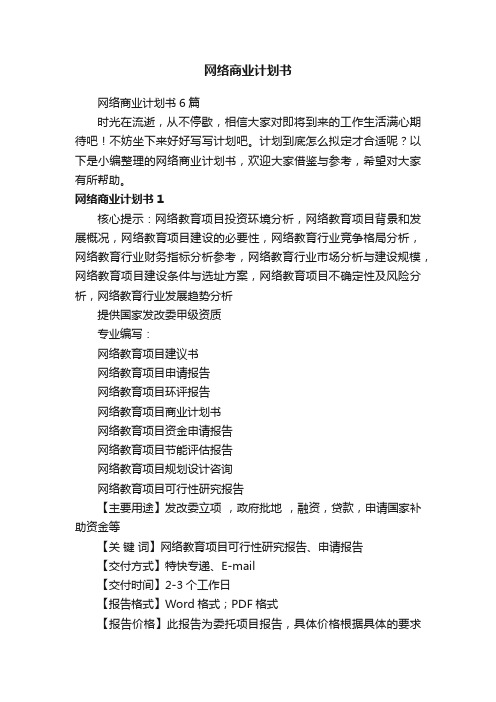 网络商业计划书6篇