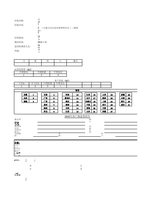 2013年中国移动客户满意度评估问卷-CATI-A1卷-2013V4.5