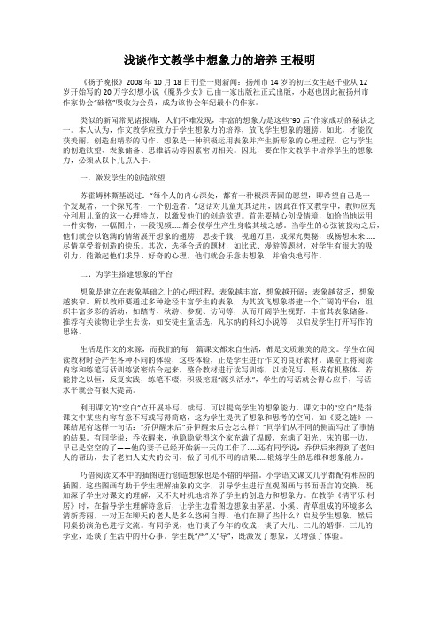 浅谈作文教学中想象力的培养 王根明