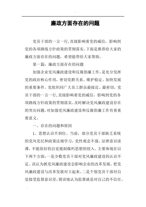 廉政方面存在的问题