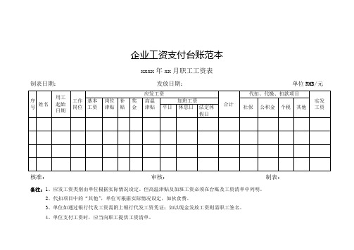 企业工资支付台账范本