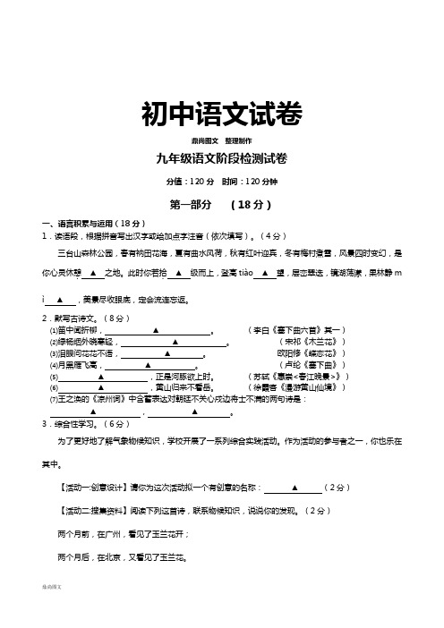 苏教版九上语文  阶段检测试卷