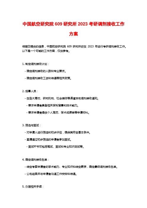 中国航空研究院609研究所2023考研调剂接收工作方案