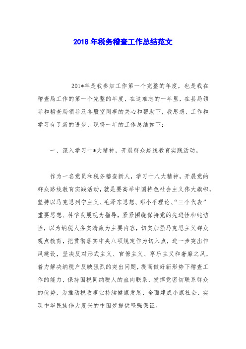 2018年税务稽查工作总结范文