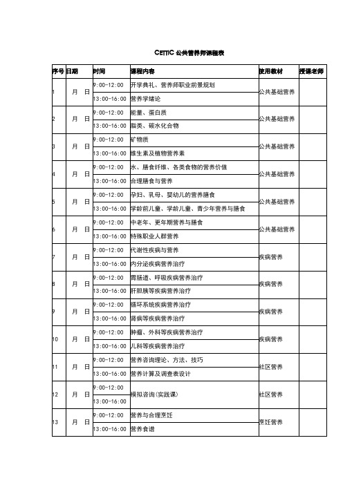 CETTIC公共营养师课程表