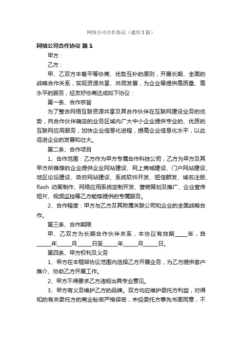 网络公司合作协议（通用3篇）