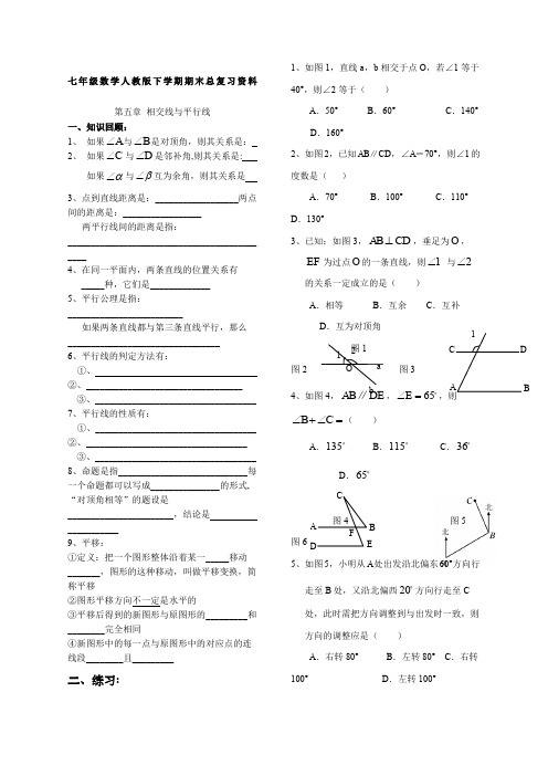 人教版七年级数学下册考点及典型题型总复习